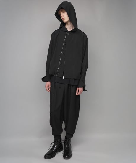 DOUBLE CUFFS HOOD ZIP SHIRT/BLACK