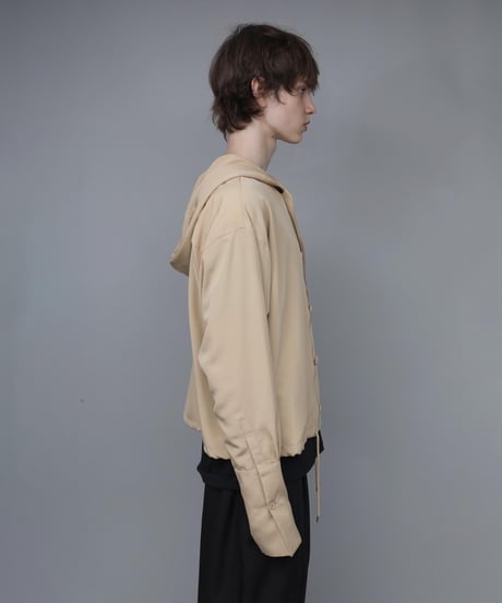 DOUBLE CUFFS HOOD ZIP SHIRT/BEIGE