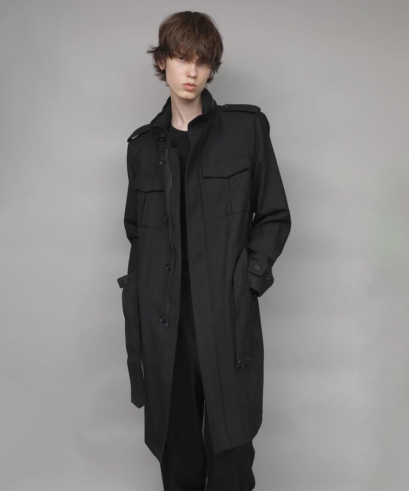 ato アトウ 立体裁断 スタンドカラーコート 黒 48 メタルフック ウール STAND COLLAR MILITARY COAT/BLACK | ato onlinestore