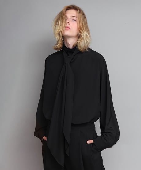 Crepe de Chine SCARF SHIRTS/BLACK