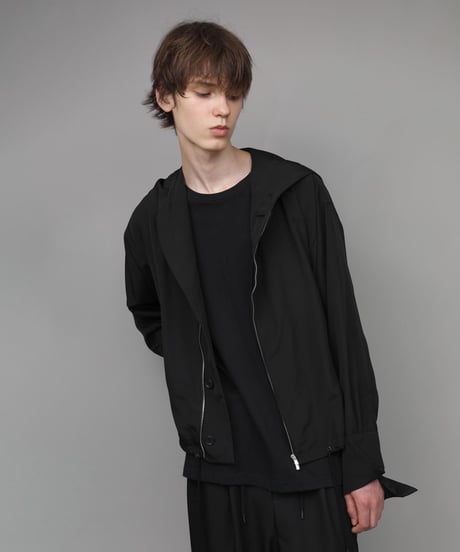 DOUBLE CUFFS HOOD ZIP SHIRT/BLACK