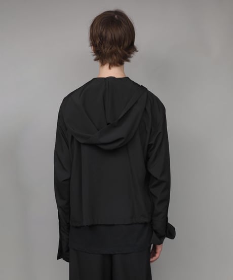 DOUBLE CUFFS HOOD ZIP SHIRT/BLACK