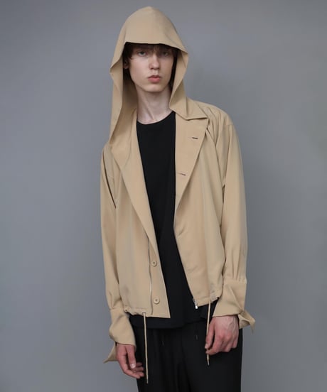 DOUBLE CUFFS HOOD ZIP SHIRT/BEIGE