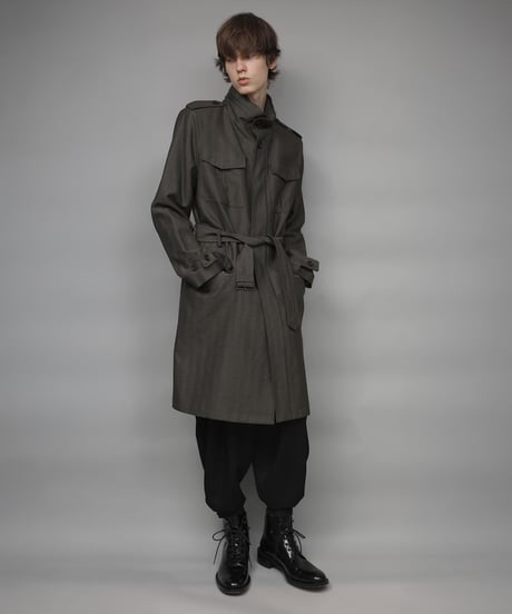 STAND COLLAR MILITARY COAT/KHAKI