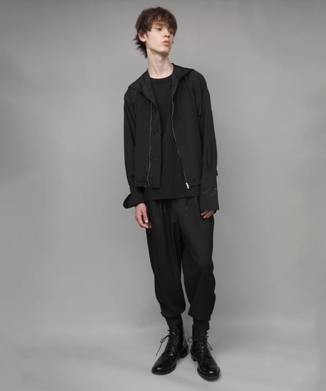 DOUBLE CUFFS HOOD ZIP SHIRT/BLACK