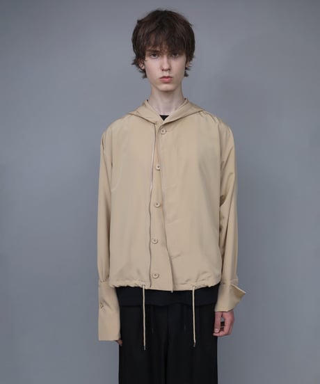 DOUBLE CUFFS HOOD ZIP SHIRT/BEIGE