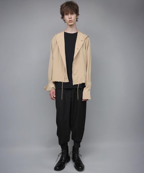DOUBLE CUFFS HOOD ZIP SHIRT/BEIGE