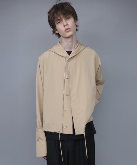 DOUBLE CUFFS HOOD ZIP SHIRT/BEIGE