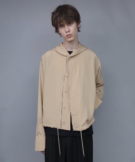 DOUBLE CUFFS HOOD ZIP SHIRT/BEIGE