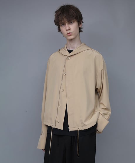 DOUBLE CUFFS HOOD ZIP SHIRT/BEIGE