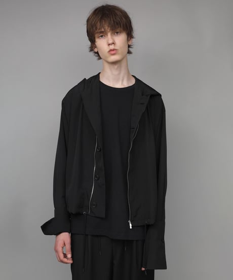 DOUBLE CUFFS HOOD ZIP SHIRT/BLACK