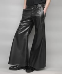 SYNTHETIC LEATHER WIDE FLAIR PANTS/BLACK