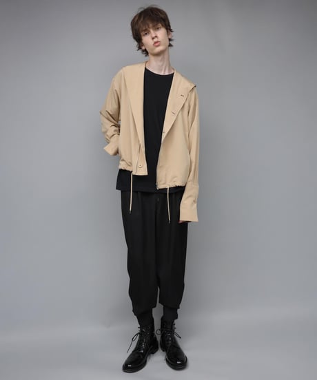 DOUBLE CUFFS HOOD ZIP SHIRT/BEIGE