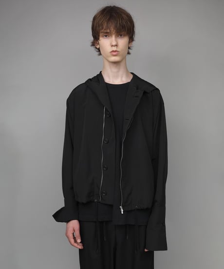 DOUBLE CUFFS HOOD ZIP SHIRT/BLACK