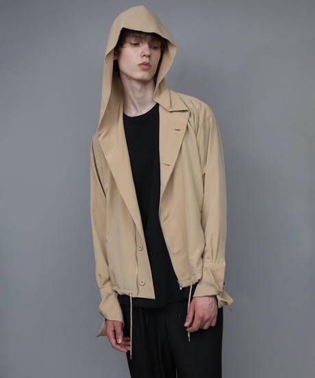 DOUBLE CUFFS HOOD ZIP SHIRT/BEIGE