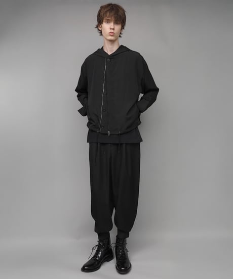 DOUBLE CUFFS HOOD ZIP SHIRT/BLACK