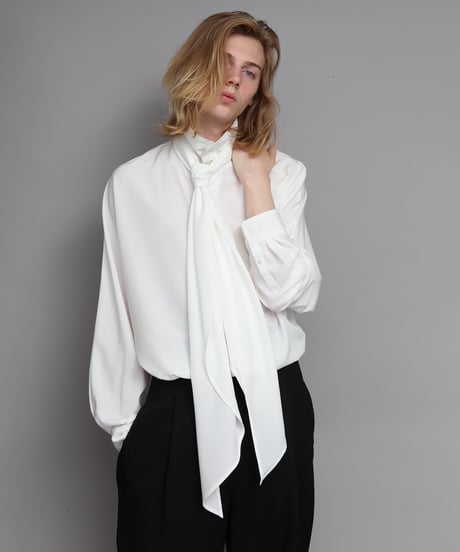 Crepe de Chine SCARF SHIRTS/WHITE