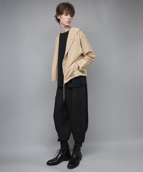 DOUBLE CUFFS HOOD ZIP SHIRT/BEIGE