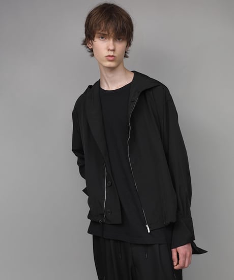 DOUBLE CUFFS HOOD ZIP SHIRT/BLACK