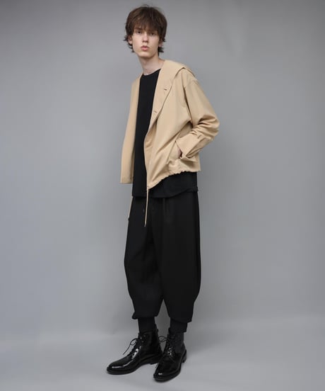 DOUBLE CUFFS HOOD ZIP SHIRT/BEIGE