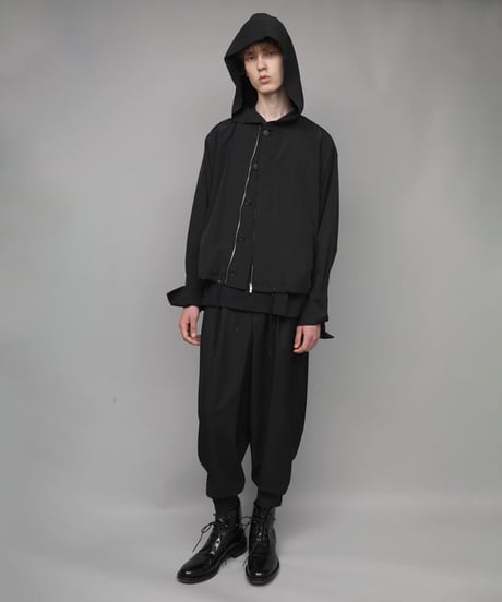 DOUBLE CUFFS HOOD ZIP SHIRT/BLACK