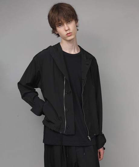 DOUBLE CUFFS HOOD ZIP SHIRT/BLACK