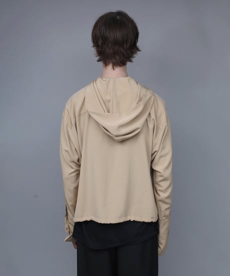 DOUBLE CUFFS HOOD ZIP SHIRT/BEIGE