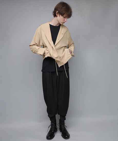 DOUBLE CUFFS HOOD ZIP SHIRT/BEIGE