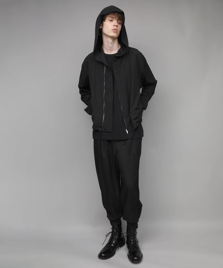 DOUBLE CUFFS HOOD ZIP SHIRT/BLACK