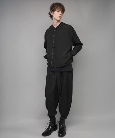 DOUBLE CUFFS HOOD ZIP SHIRT/BLACK