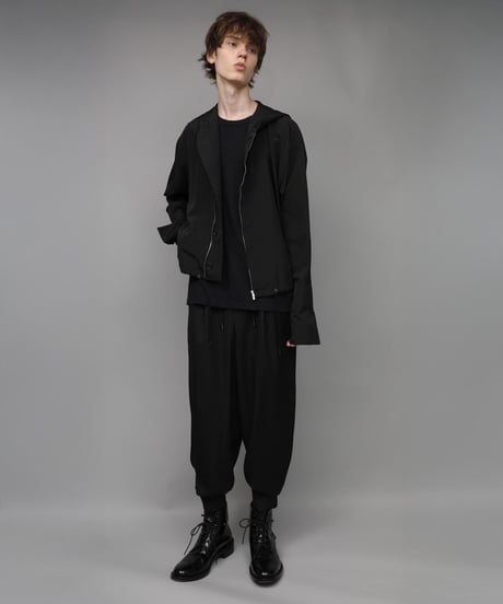 DOUBLE CUFFS HOOD ZIP SHIRT/BLACK