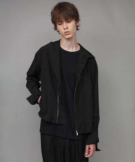 DOUBLE CUFFS HOOD ZIP SHIRT/BLACK