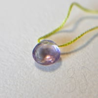 38cmネックレス（シルク・黄緑）アメジスト