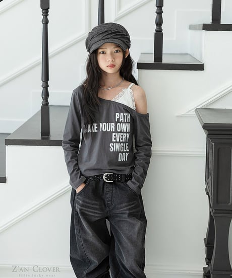 【ZANCLOVER】【予約商品】lace offshoulder camisole long tee【70-150cm】