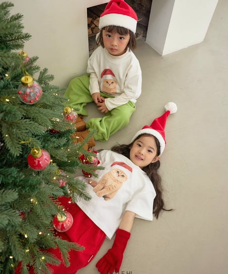【LITTLE HI】【予約商品】Santa cat tee【80-120cm】【MOM】