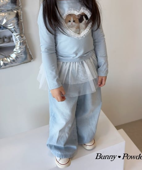 【BUNNY POWDER】【予約商品】frill heart cat long tee【90-150cm】