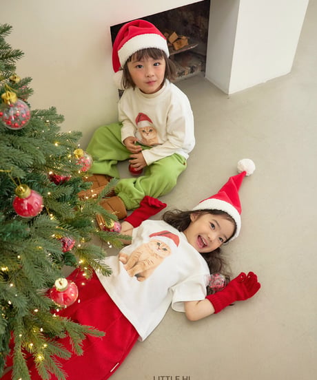 【LITTLE HI】【予約商品】Santa cat tee【80-120cm】【MOM】