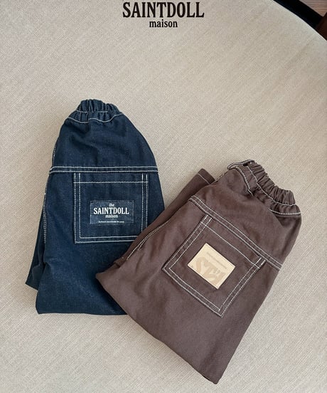 【saont doll】【予約商品】stitch denim set up-pants-【90-150cm】