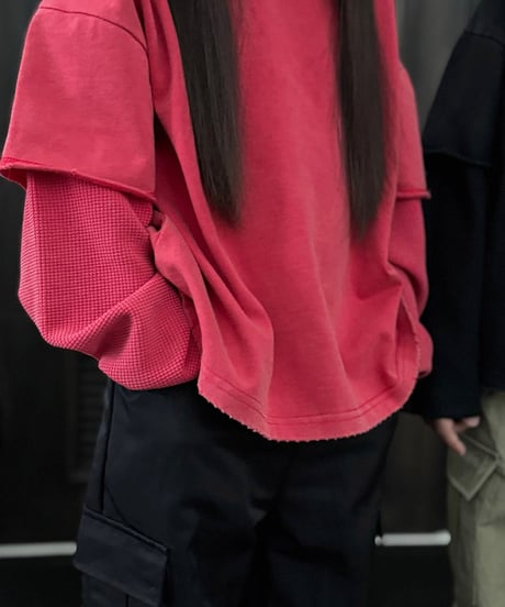 【OUR】【予約商品】waffle layered long tee【90-160cm】