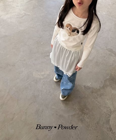 【BUNNY POWDER】【予約商品】frill heart cat long tee【90-150cm】
