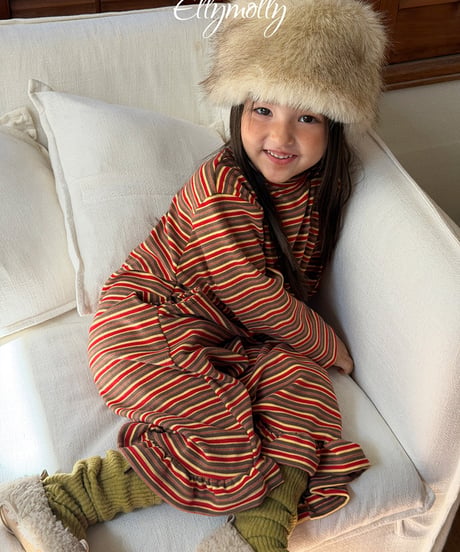 【Ellymolly】【予約商品】multi border long one-piece【70-130cm】