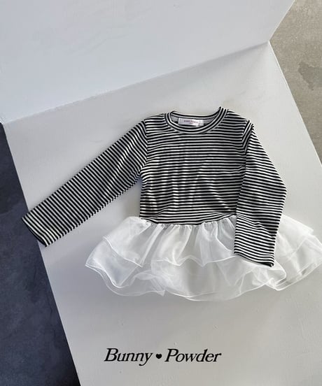 【BUNNY POWDER】【予約商品】border tulle long tee【90-150cm】