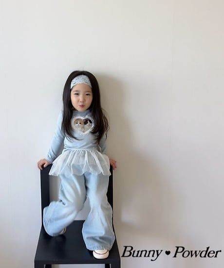 【BUNNY POWDER】【予約商品】frill heart cat long tee【90-150cm】