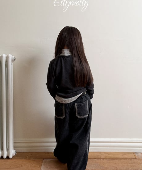 【Ellymolly】【予約商品】裏起毛wide denim pants