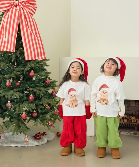 【LITTLE HI】【予約商品】Santa cat tee【80-120cm】【MOM】