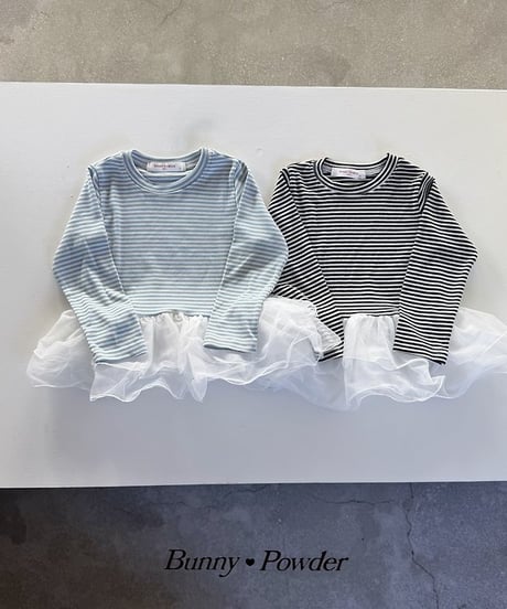 【BUNNY POWDER】【予約商品】border tulle long tee【90-150cm】