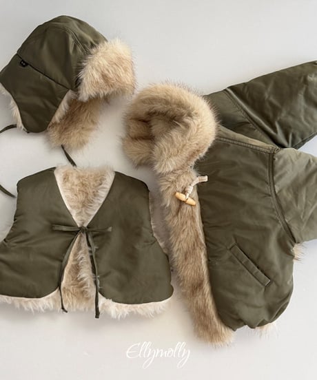 【Ellymolly】【予約商品】fur military jacket【80-130cm】