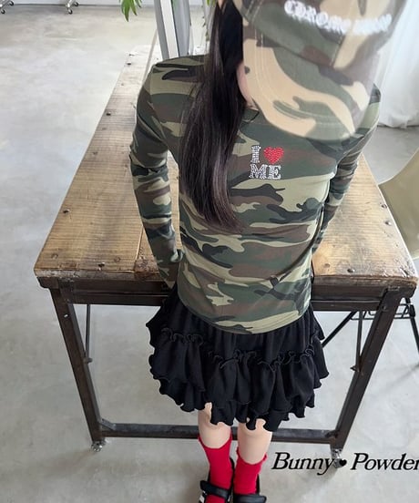 【BUNNY POWDER】【予約商品】I♡ME linestone camouflage long tee【90-150cm】