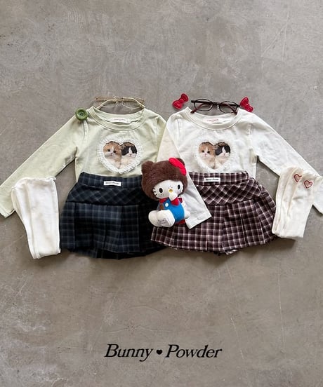 【BUNNY POWDER】【予約商品】frill heart cat long tee【90-150cm】