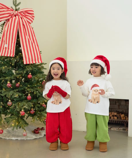 【LITTLE HI】【予約商品】Santa cat tee【80-120cm】【MOM】
